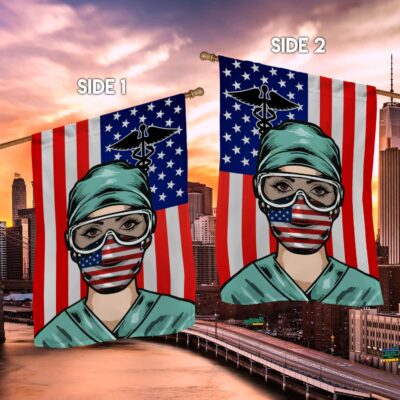 Alternative view of Nurse American Flag Caduceus Garden Flag - Nurse Hero House Flag - Wall Flag