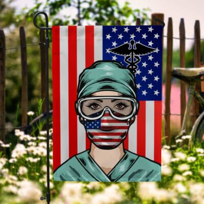 Nurse American Flag Caduceus Garden Flag - Nurse Hero House Flag - Wall Flag