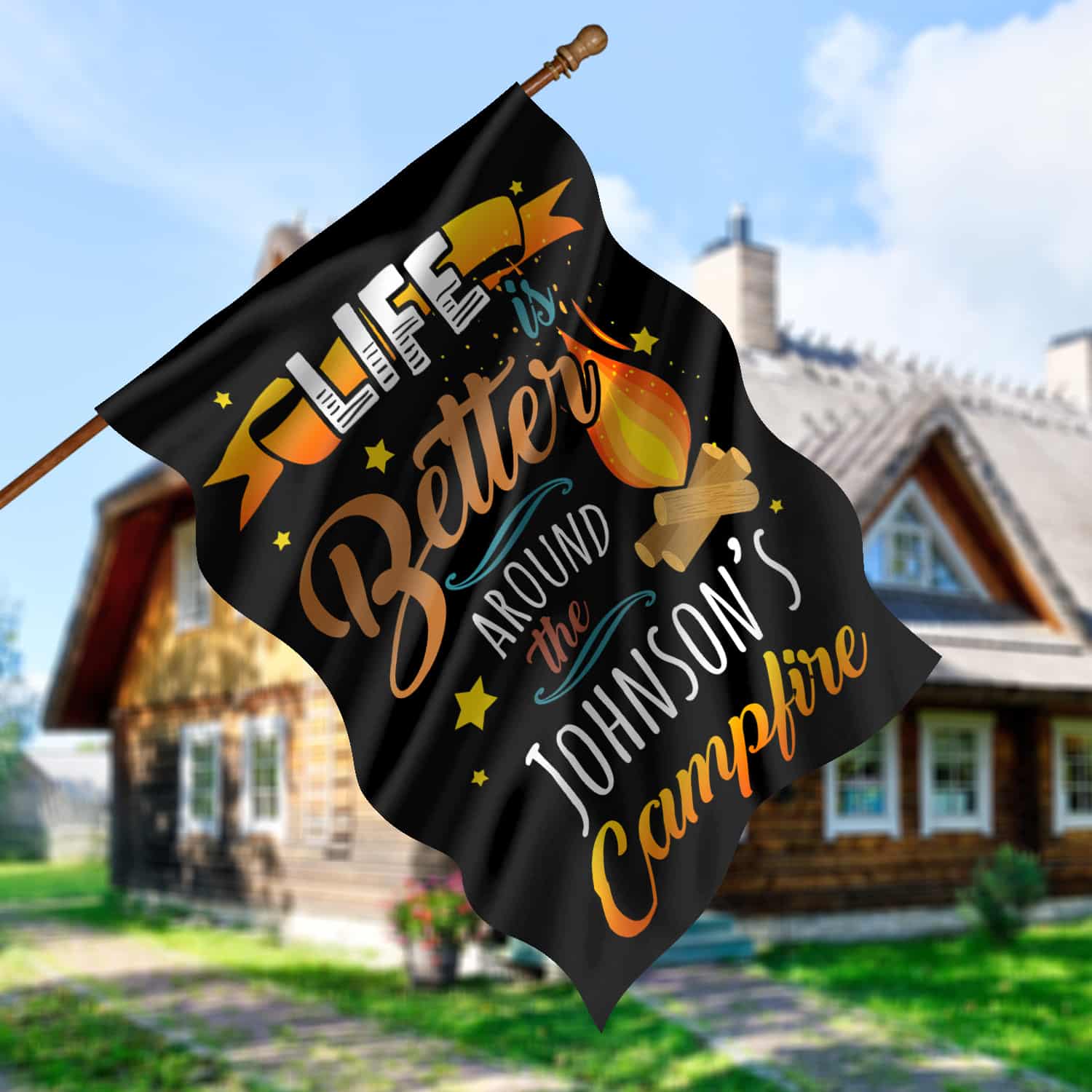 11KNG. Life Campfire - Sample Design House Flag Mockup 5