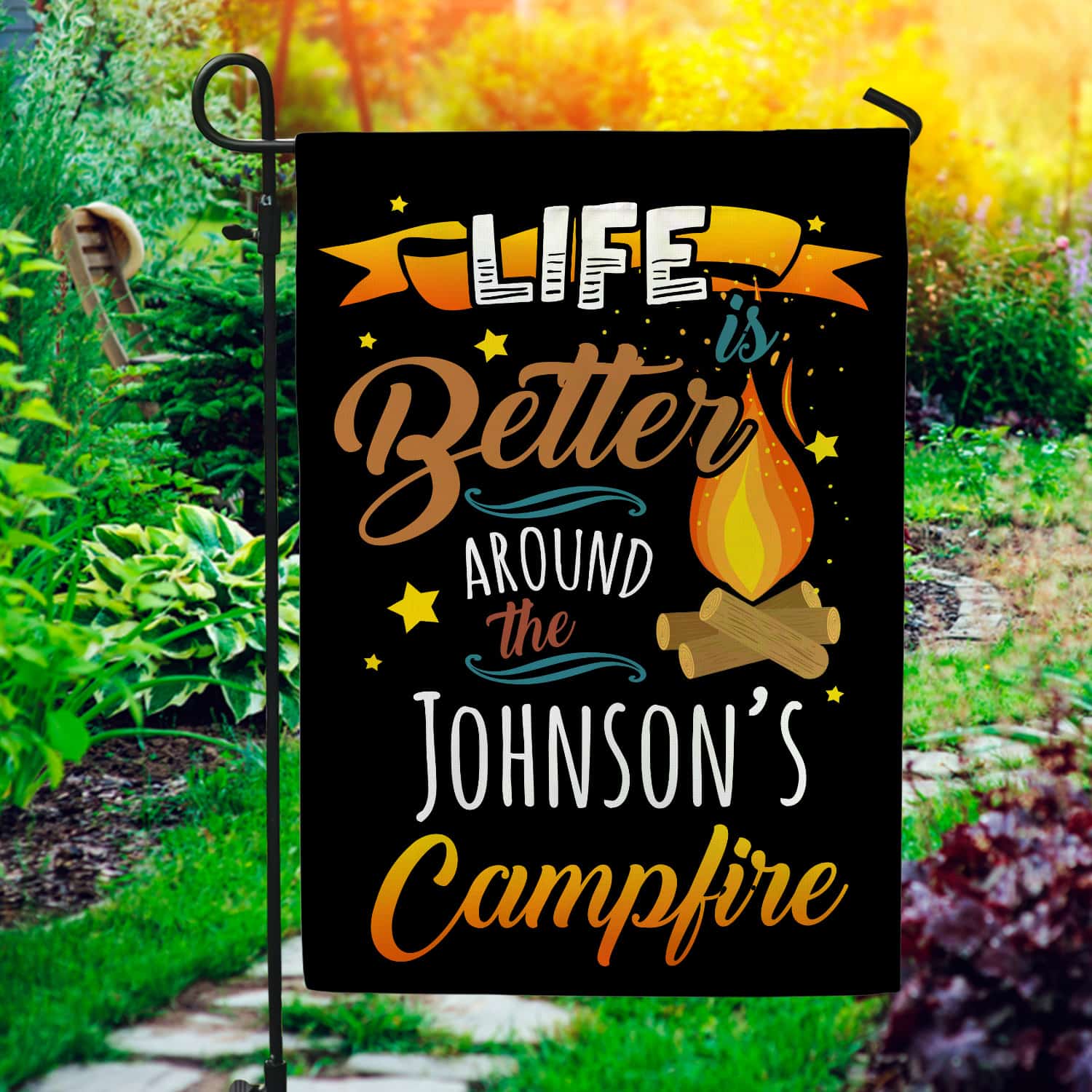 11KNG. Life Campfire - Sample Design Garden Flag Mockup 1