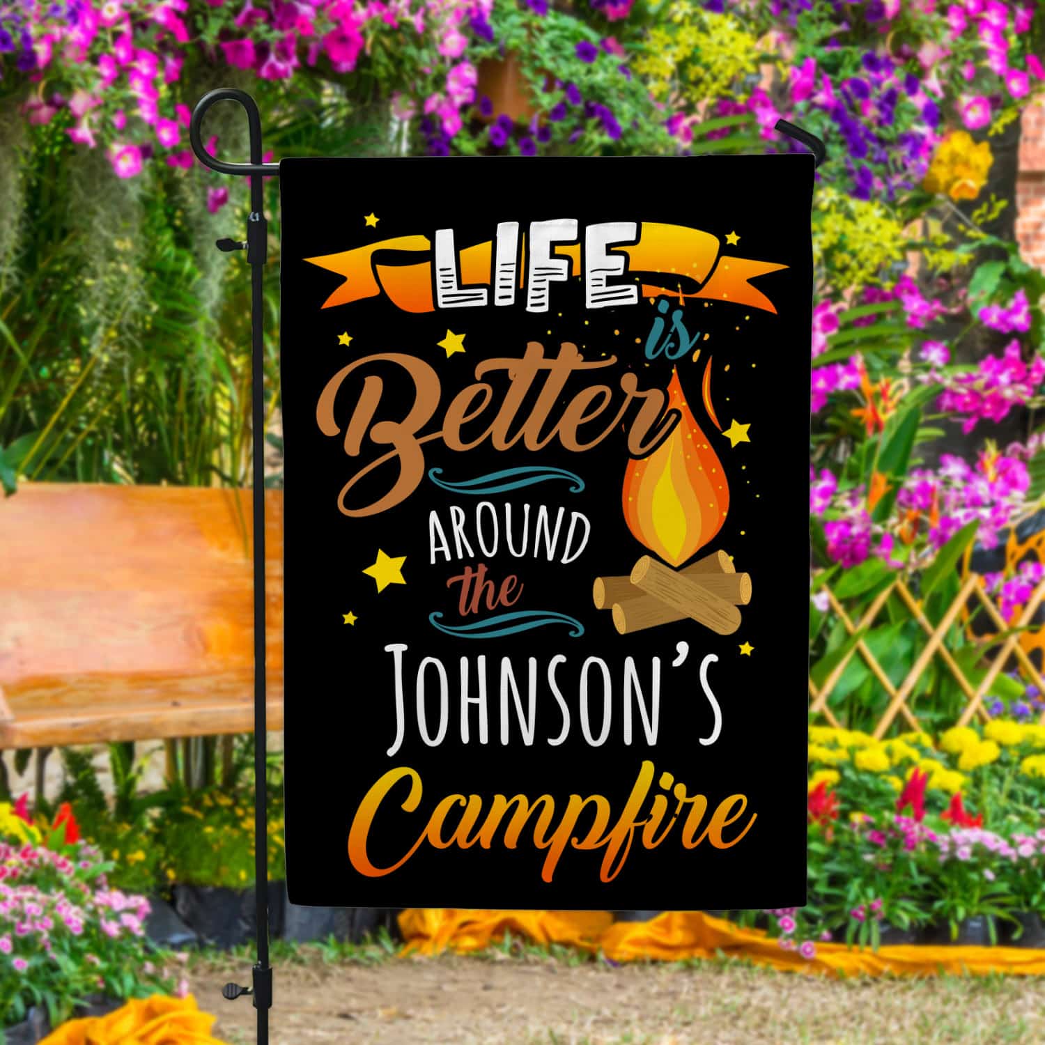 11KNG. Life Campfire - Sample Design Garden Flag Mockup 4