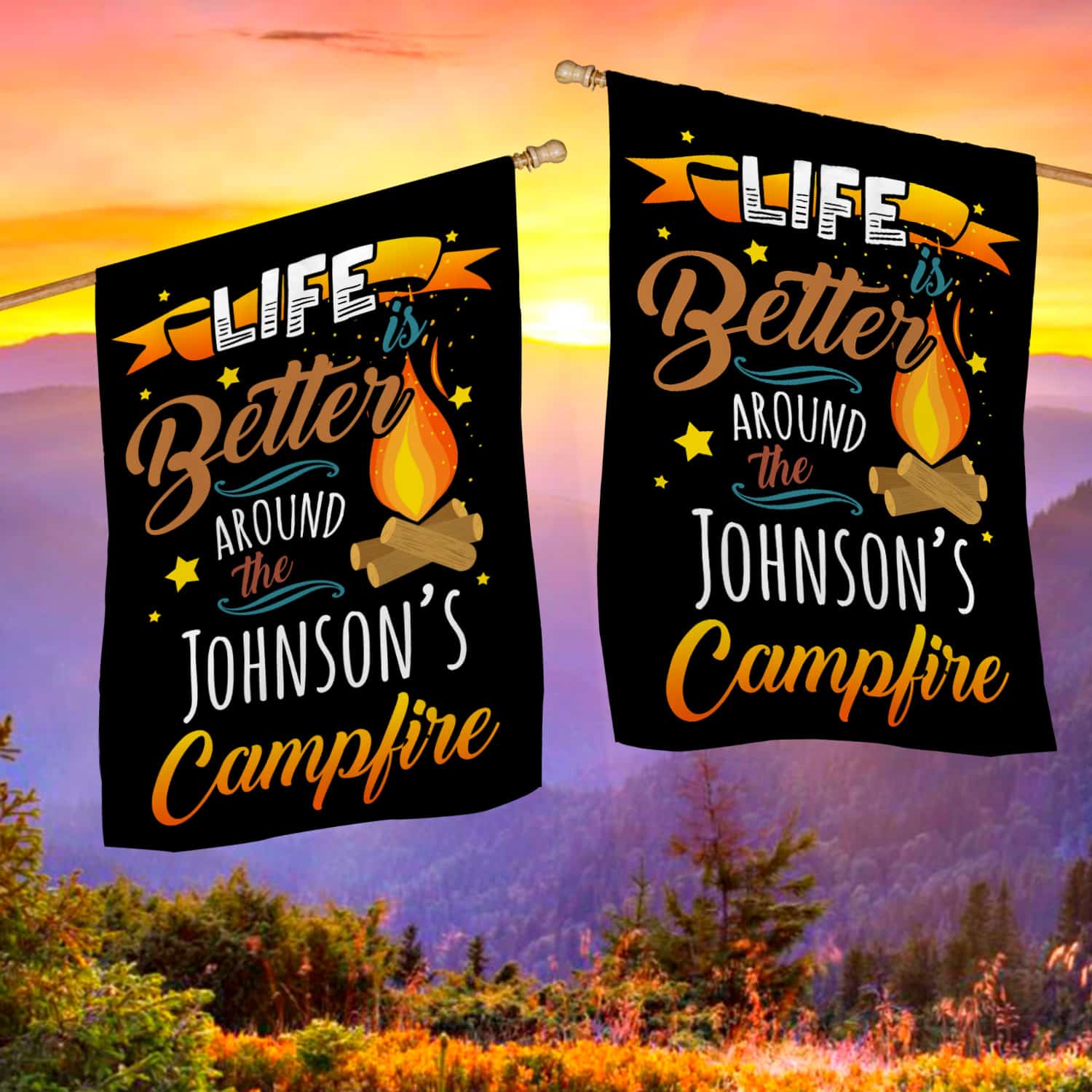11KNG. Life Campfire - Sample Design House Flag Mockup 2 Side