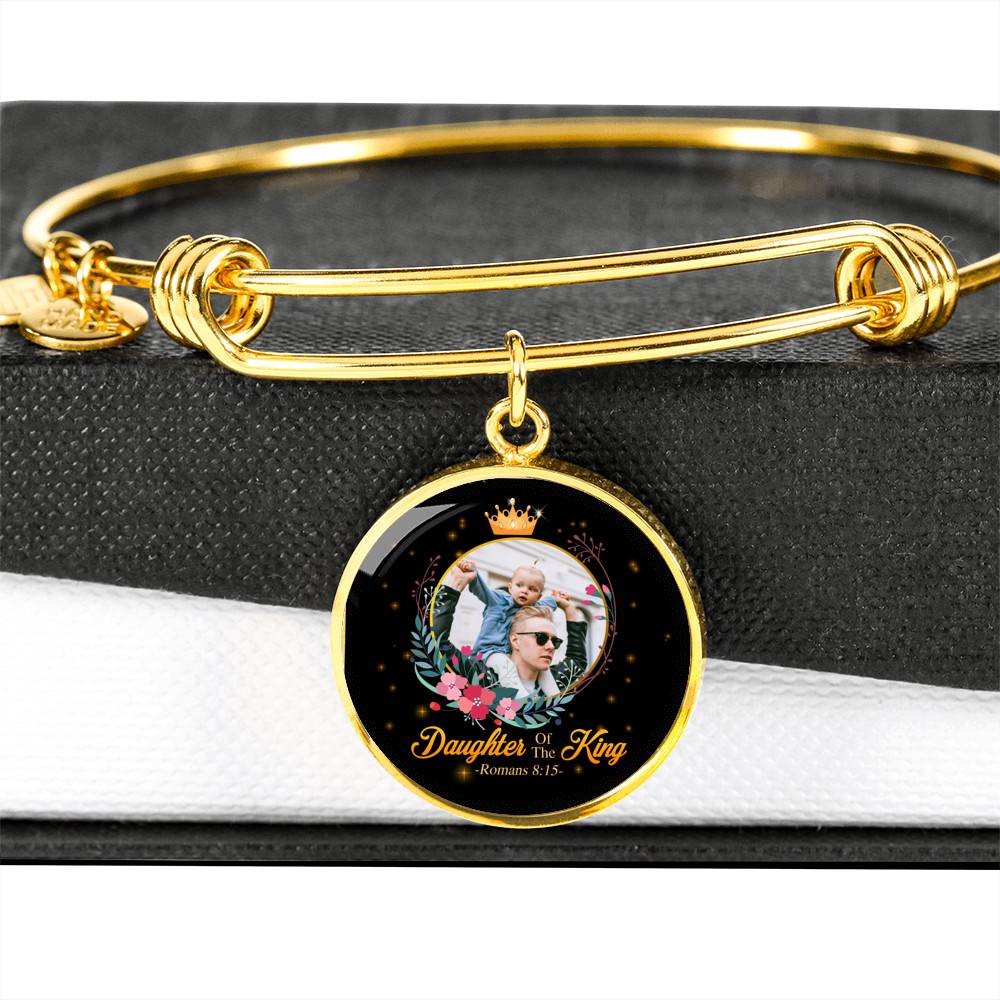 Personalized Photo Daughter of The King Romans 8:15 Circle Pendant Necklace - Bangle