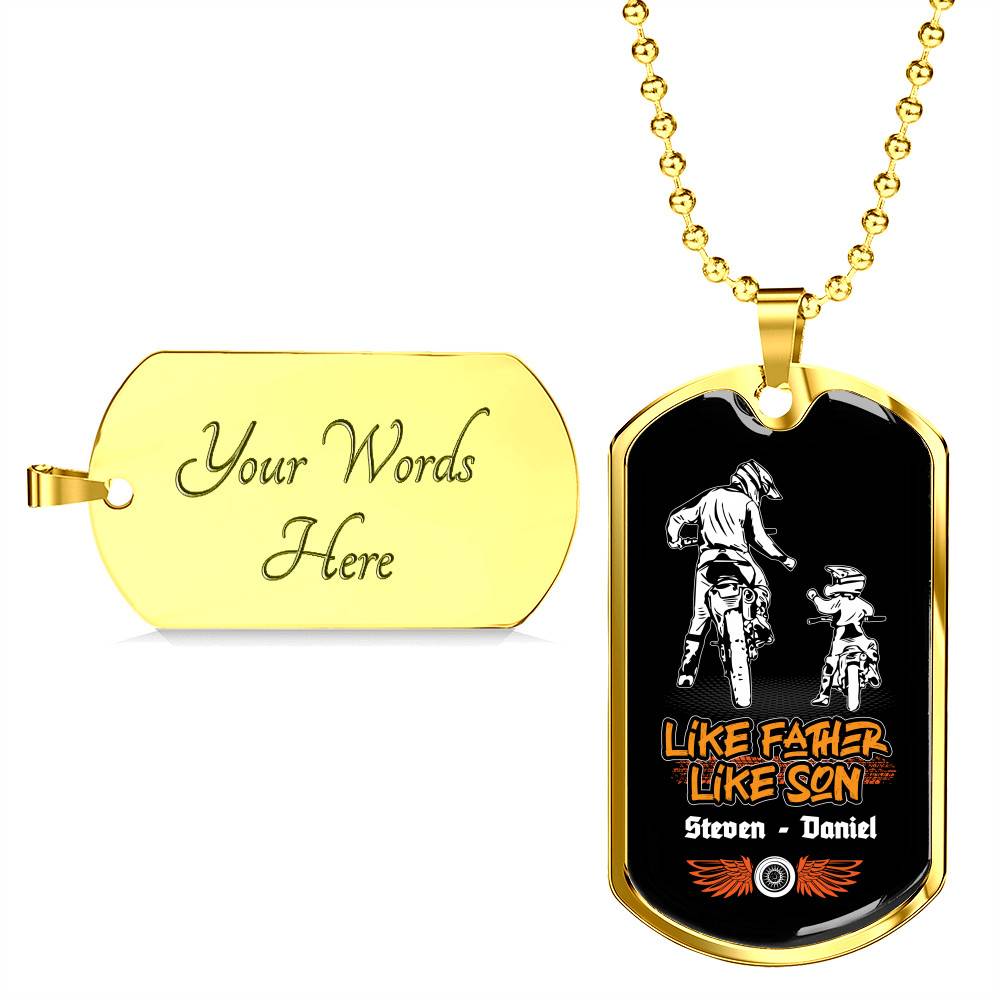 Personalized Like Father Like Son Dirt Bike Dog Tag Pendant Necklace