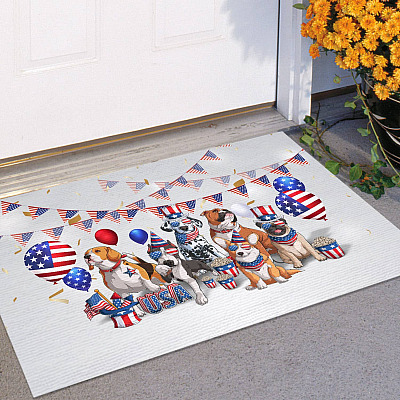 Alternative view of Patriotic Pups 4th Of July Outdoor Indoor Doormat - Fireworks Dogs Door Mat - Independence Day Gifts