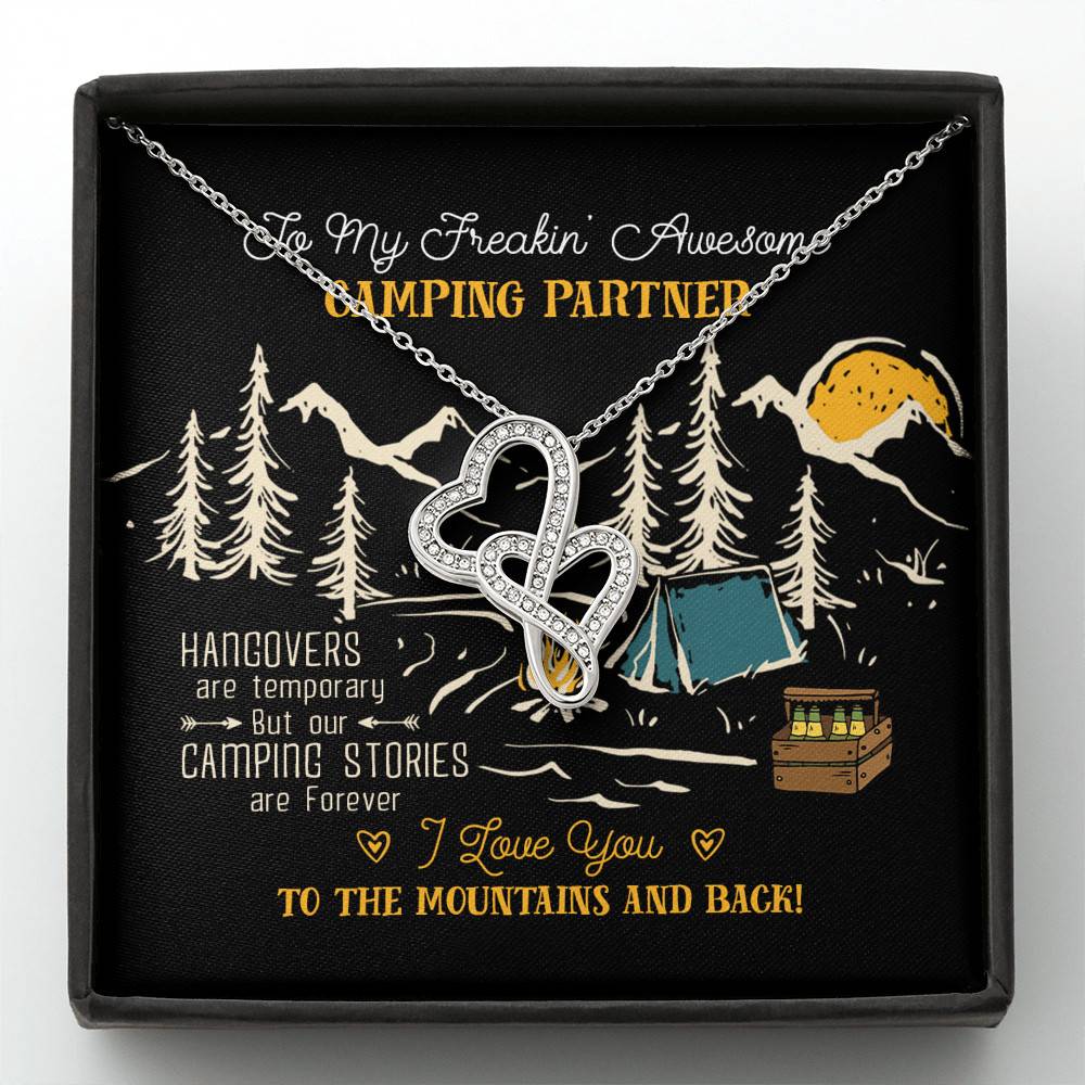 To My Freakin' Awesome Camping Partners Our Camping Stories Are Forever Double Hearts Necklace - Camper Gifts - Double Hearts Necklace