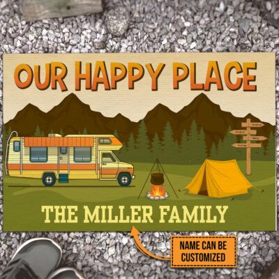 Personalized Welcome to Our Happy Place Camping Doormat - Personalized Welcome Doormat