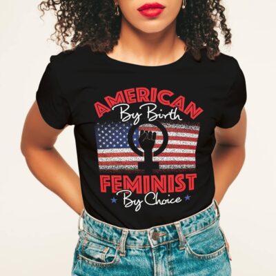 Alternative view of American By Birth Feminist By Choice T-Shirt - V-Neck Shirt