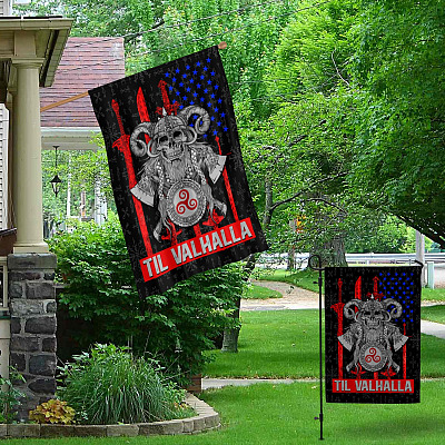 Alternative view of Viking Warrior Until Valhalla Odin Norse Man Quote Pride American Flag Outdoor Garden Flag – Wall House Flag