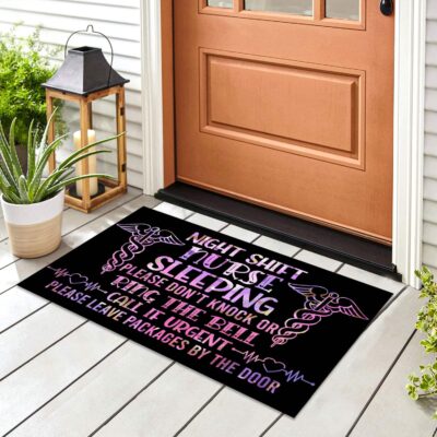 Alternative view of Night Shift Sleeping Please Don't Knock Or Call If Urgent Please Leave Packages By The Door Outdoor Doormat