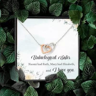 Unbiological Sister Naomi Had Ruth Mary Had Elizabeth And I Have You Interlocking Hearts Pendant Necklace