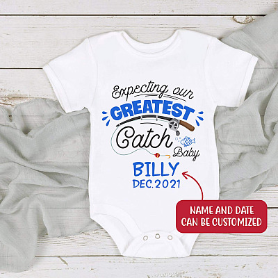 Alternative view of Expecting Our Greatest Catch Personalized Baby Name Baby Onesie - Baby Infant Bodysuit