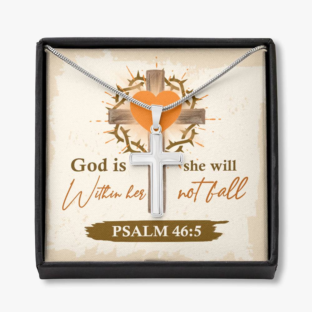 God Is Within Her She Will Not Fall Psalm 46 5 Artisan Crafted Cross Necklace - God Necklace - Artisan Crafted Cross Necklace