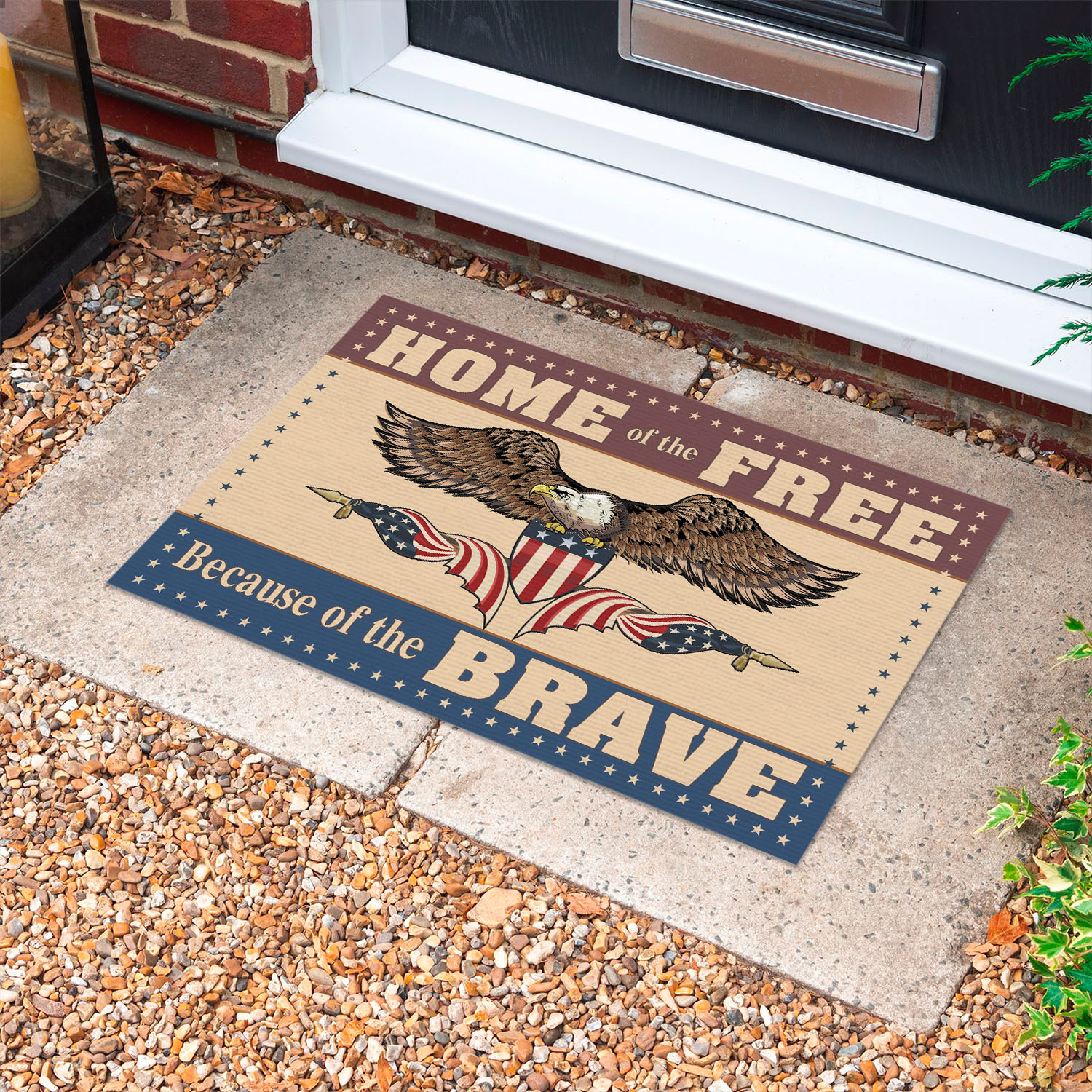 Home Of The Free Because Of The Brave Doormat Outdoor Indoor Doormat American Patriotic Doormat Cubebik