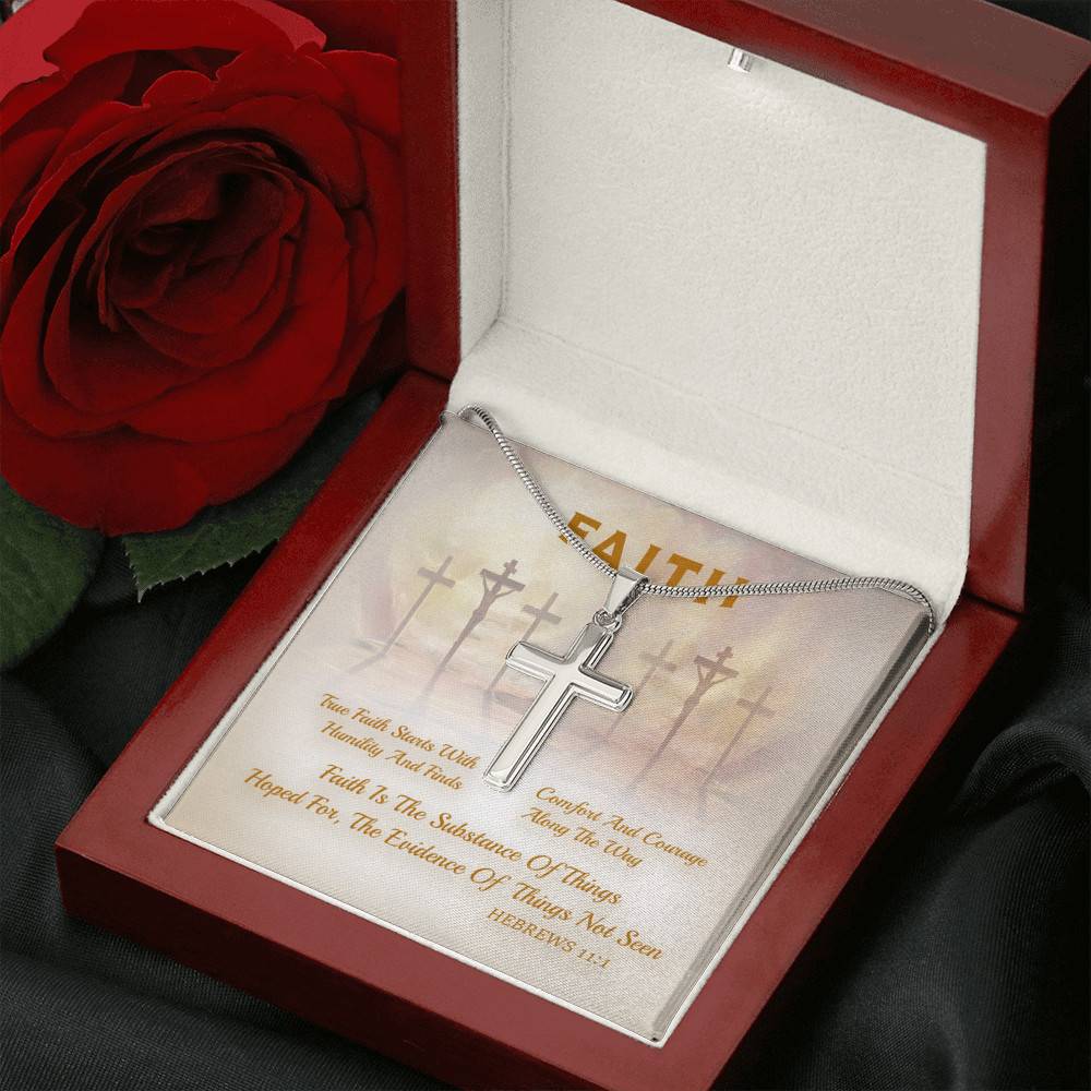 Faith Is The Substance Of Things Hoped For The Evidence Of Thing Not Seen Artisan Crafted Cross Necklace