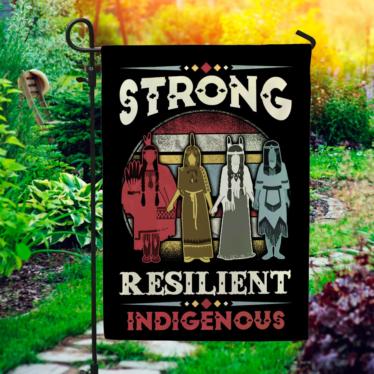 6KNG. Resilient Indigenous 30x40 Garden Flag Mockup 1