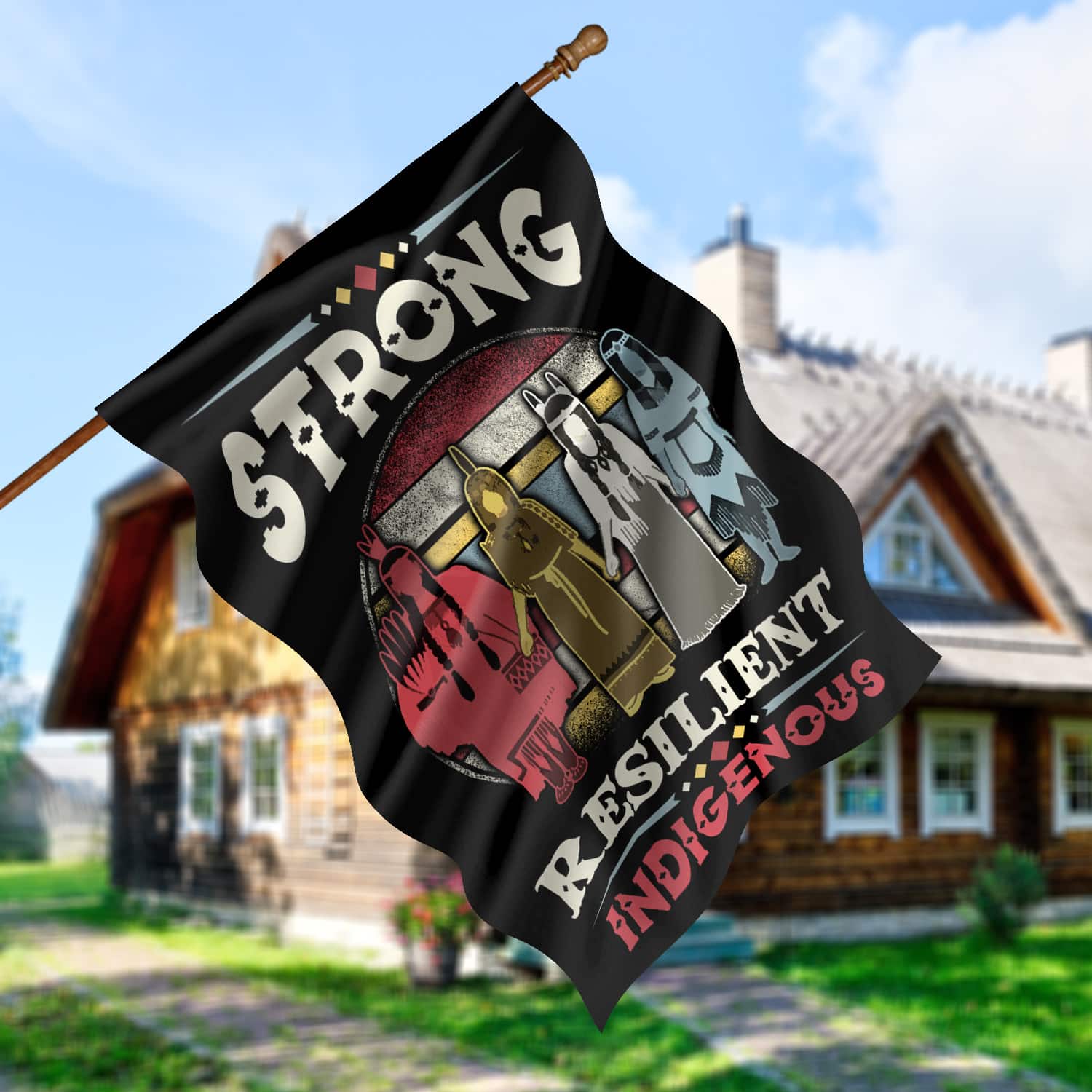 6KNG. Resilient Indigenous 30x40 House Flag Mockup 5