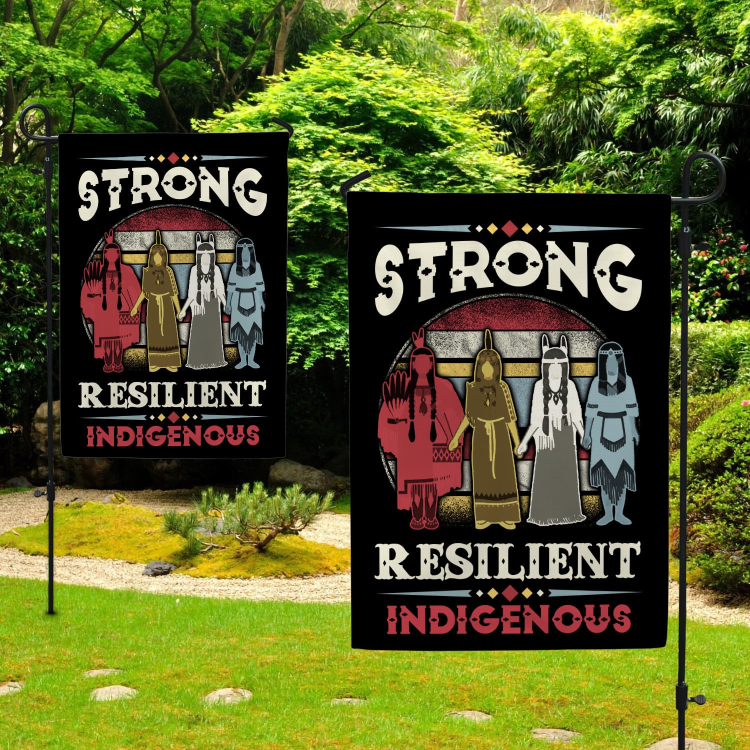 6KNG. Resilient Indigenous 30x40 Garden Flag Mockup 2 Side