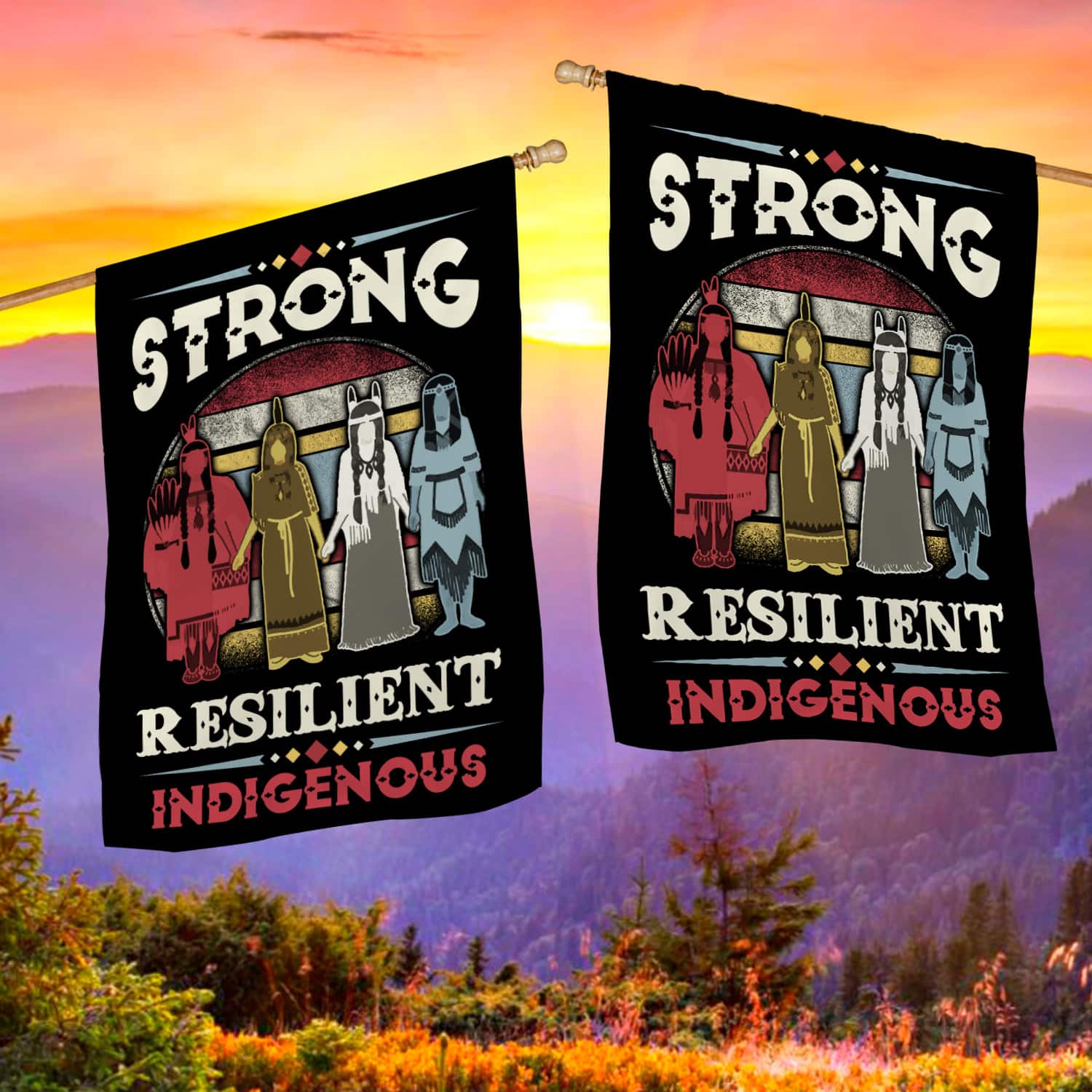 6KNG. Resilient Indigenous 30x40 House Flag Mockup 2 Side