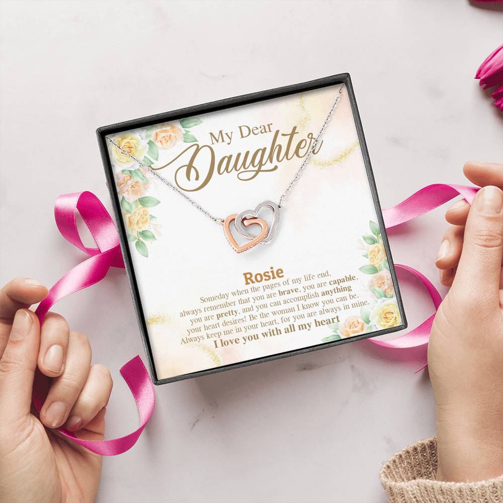 Personalized Name My Dear Daughter You Are Brave I Love You with All My Heart Interlocking Hearts Necklace