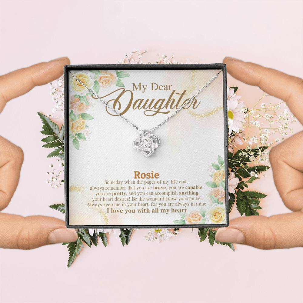 Personalized Name My Dear Daughter You Are Brave I Love You with All My Heart Love Knot Pendant Necklace