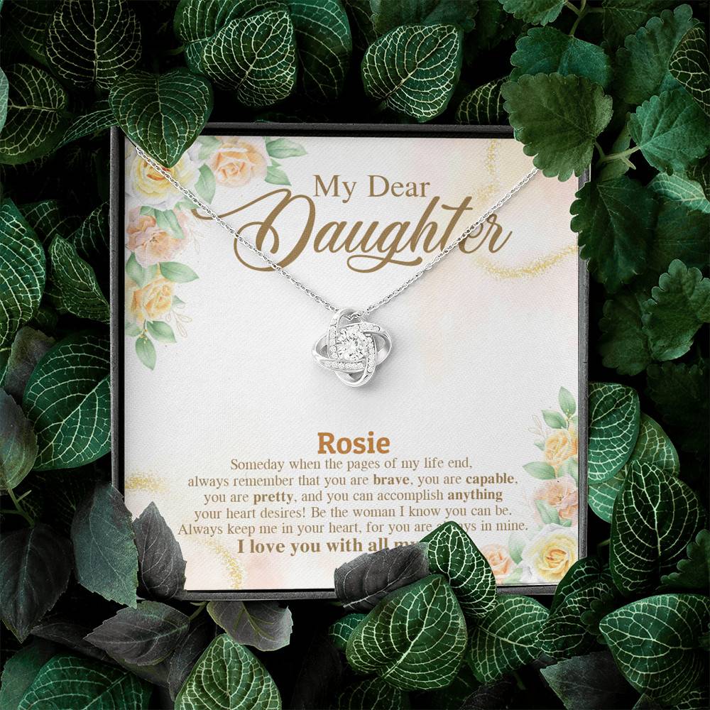 Personalized Name My Dear Daughter You Are Brave I Love You with All My Heart Love Knot Pendant Necklace