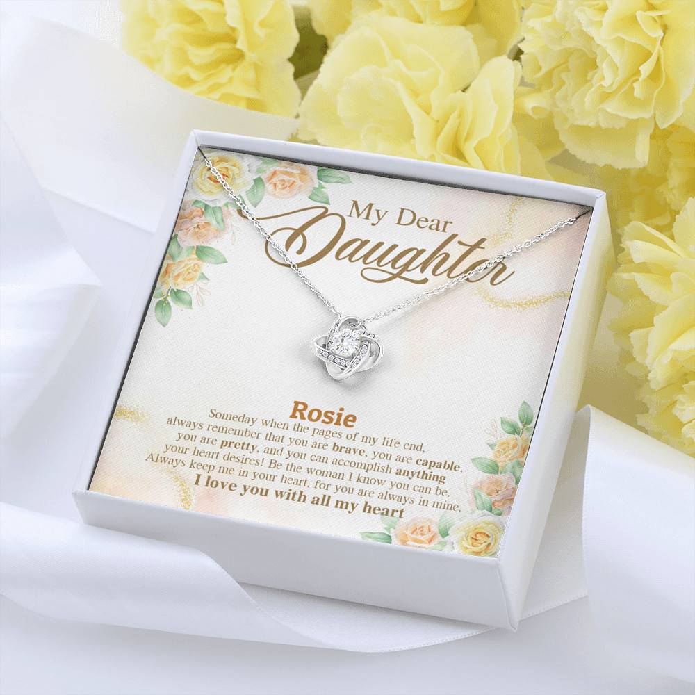 Personalized Name My Dear Daughter You Are Brave I Love You with All My Heart Love Knot Pendant Necklace
