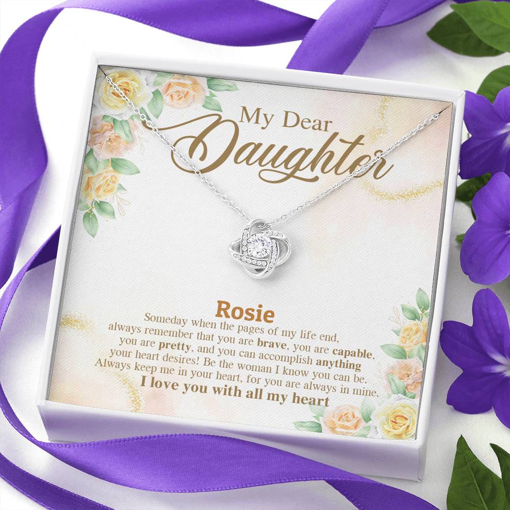 Personalized Name My Dear Daughter You Are Brave I Love You with All My Heart Love Knot Pendant Necklace