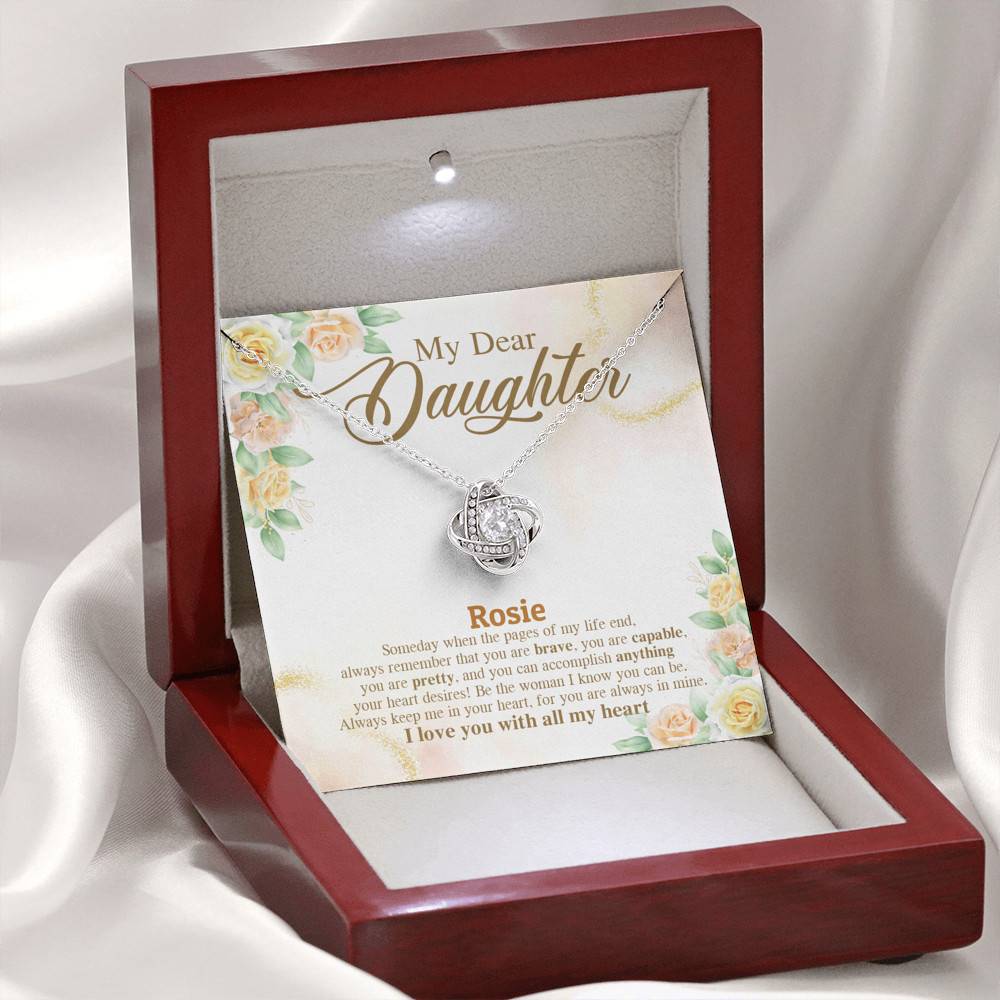 Personalized Name My Dear Daughter You Are Brave I Love You with All My Heart Love Knot Pendant Necklace