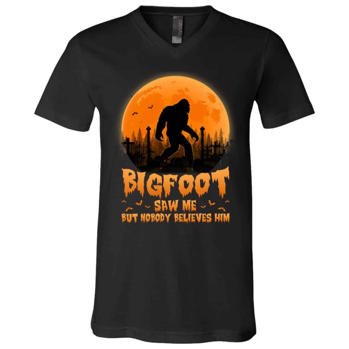 Bigfoot Saw Me Tshirt, Black, V-Neck T-Shirt