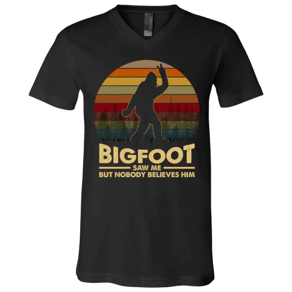 Bigfoot Saw Me Tshirt Vintage, Black, V-Neck T-Shirt