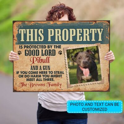 Alternative view of Personalized Photo Dog Gifts This Property Is Protected by The Good Lord Sign Framed Canvas - Unframed Poster