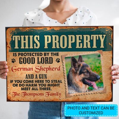 Personalized Photo Dog Gifts This Property Is Protected by The Good Lord Sign Framed Canvas - Unframed Poster