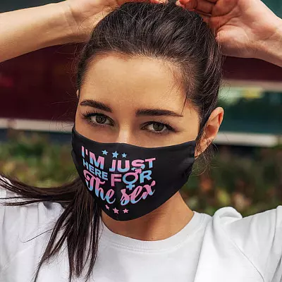 Alternative view of I'm Just Here For The Sex Funny Gender Reveal Party Washable Reusable Custom Printed Cloth Face Mask Cover