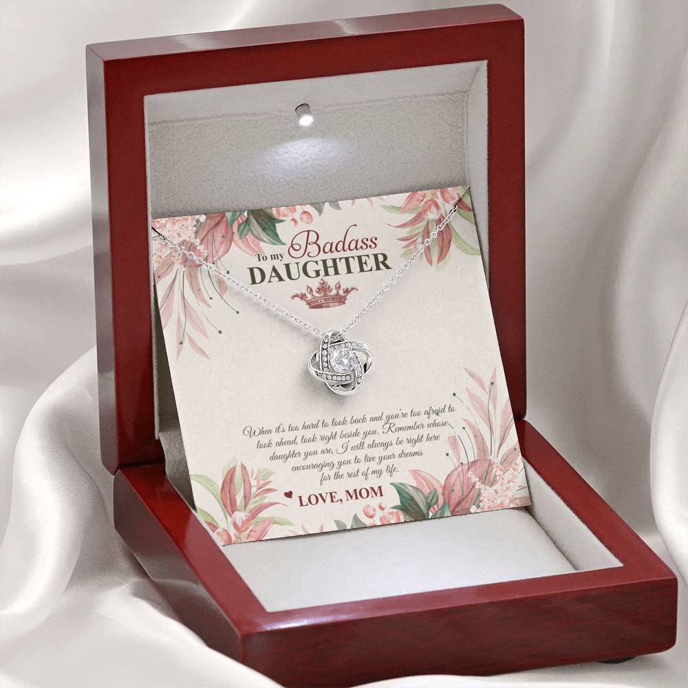 To My Badass Daughter Live Your Dream Love Knot Necklace - Crown Daughter Necklace From Mom