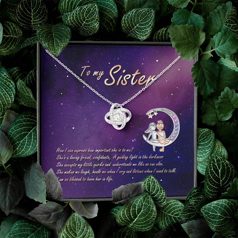 To My Sister How Can I Express How Important She Is To Me BFF Bestie Love Knot Pendant Necklace