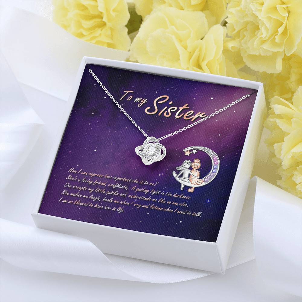 To My Sister How Can I Express How Important She Is To Me BFF Bestie Love Knot Pendant Necklace