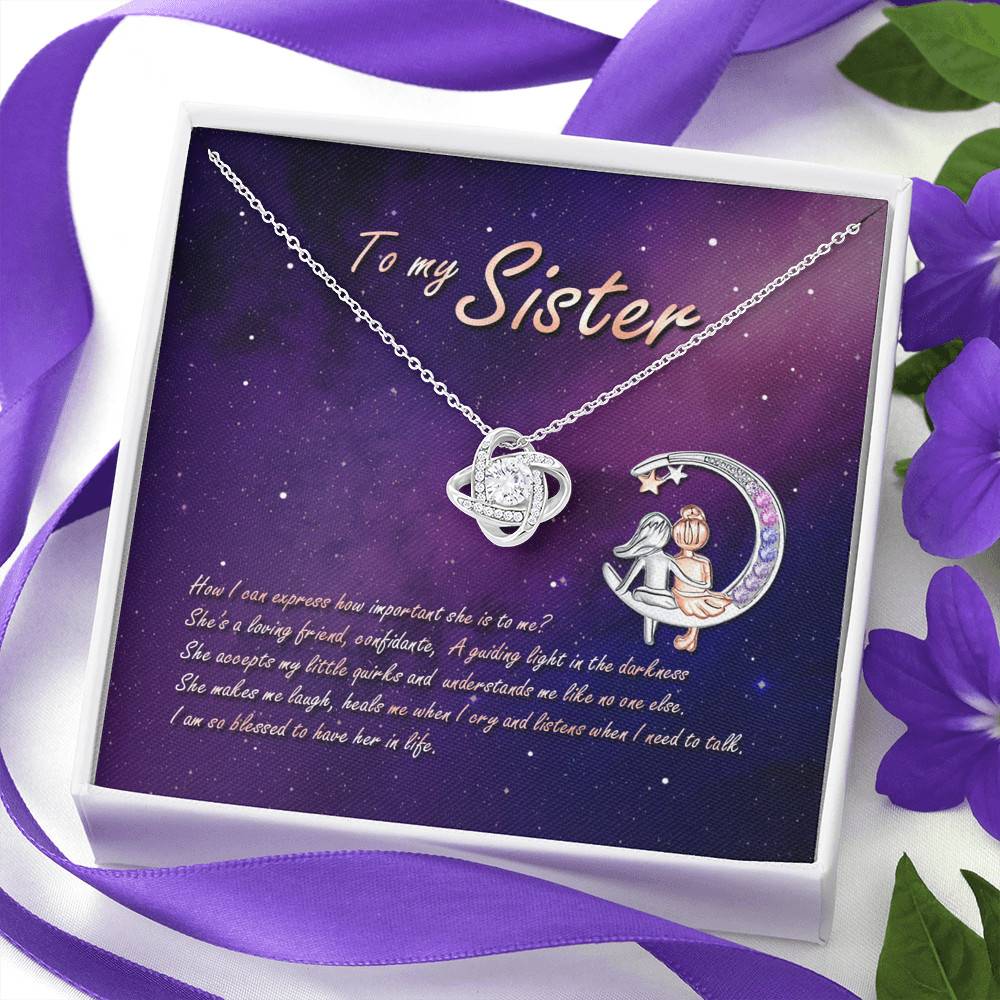 To My Sister How Can I Express How Important She Is To Me BFF Bestie Love Knot Pendant Necklace