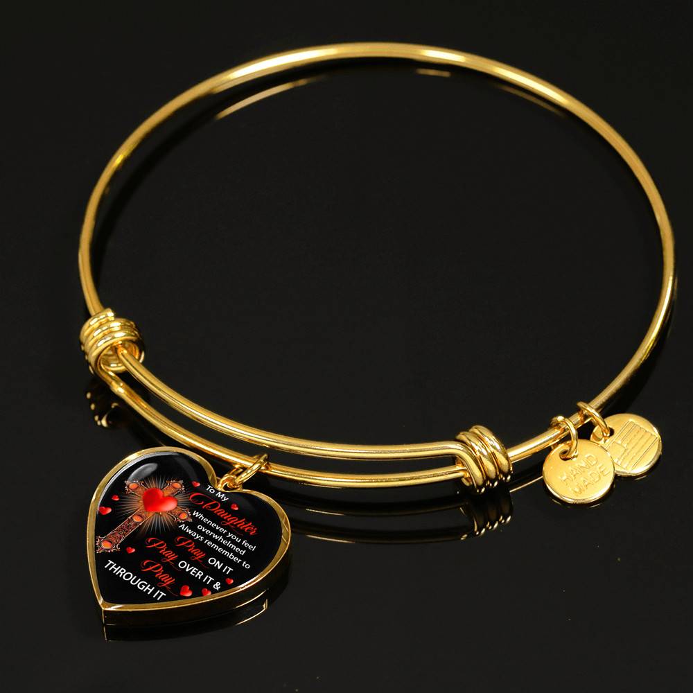 To My Daughter Whenever You Feel Overwhelmed Always Remember to Pray On It Heart Pendant Necklace