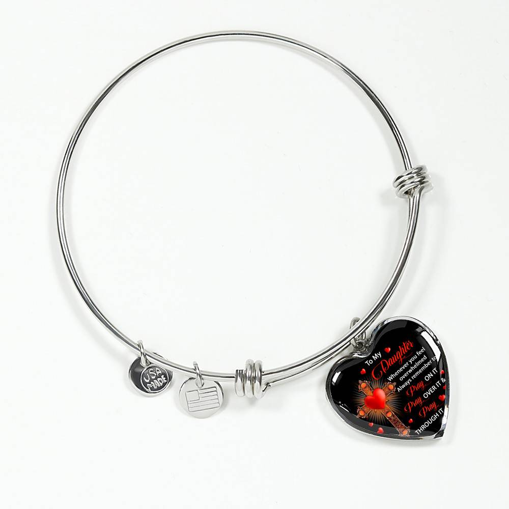 To My Daughter Whenever You Feel Overwhelmed Always Remember to Pray On It Heart Pendant Necklace