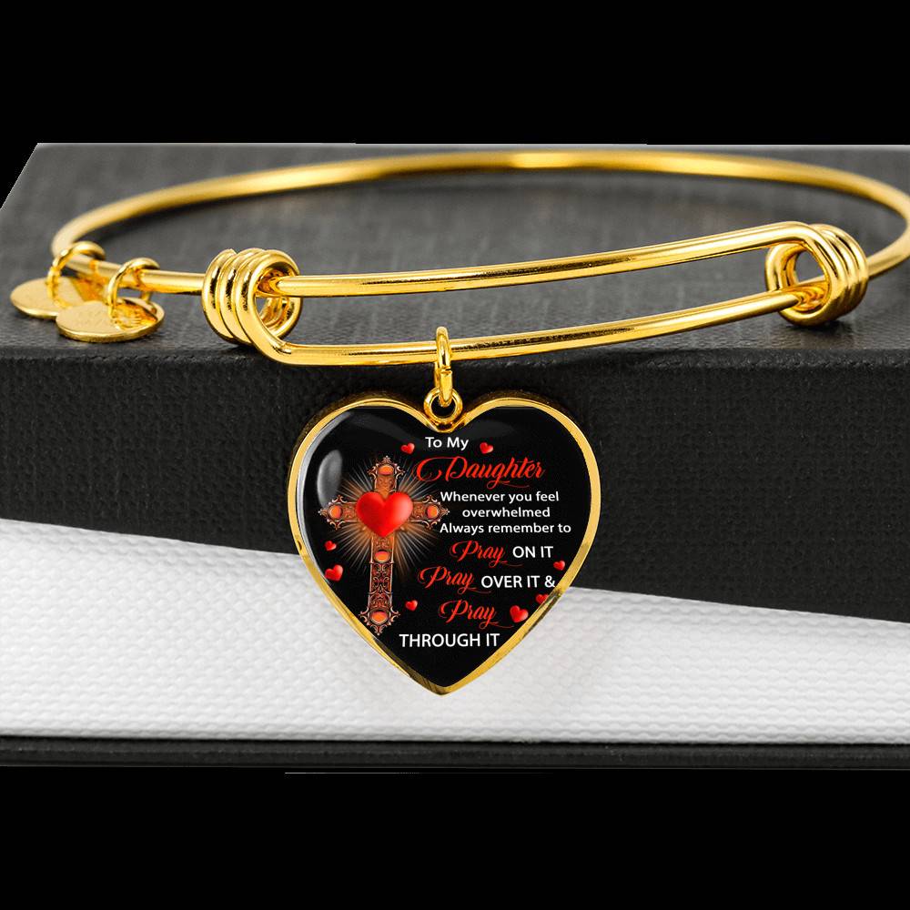 To My Daughter Whenever You Feel Overwhelmed Always Remember to Pray On It Heart Pendant Necklace
