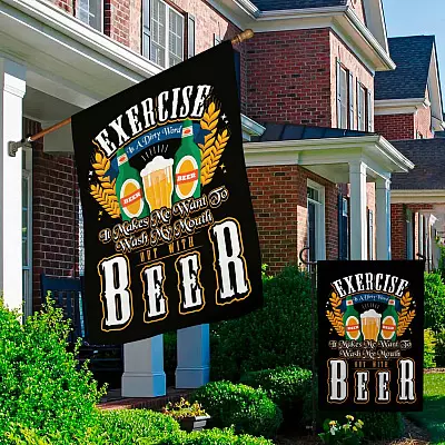 Alternative view of Exercise Is Dir-ty Word Makes Me Want Wash My Mouth Out with Beer Garden Flag - House Flag - Wall Flag