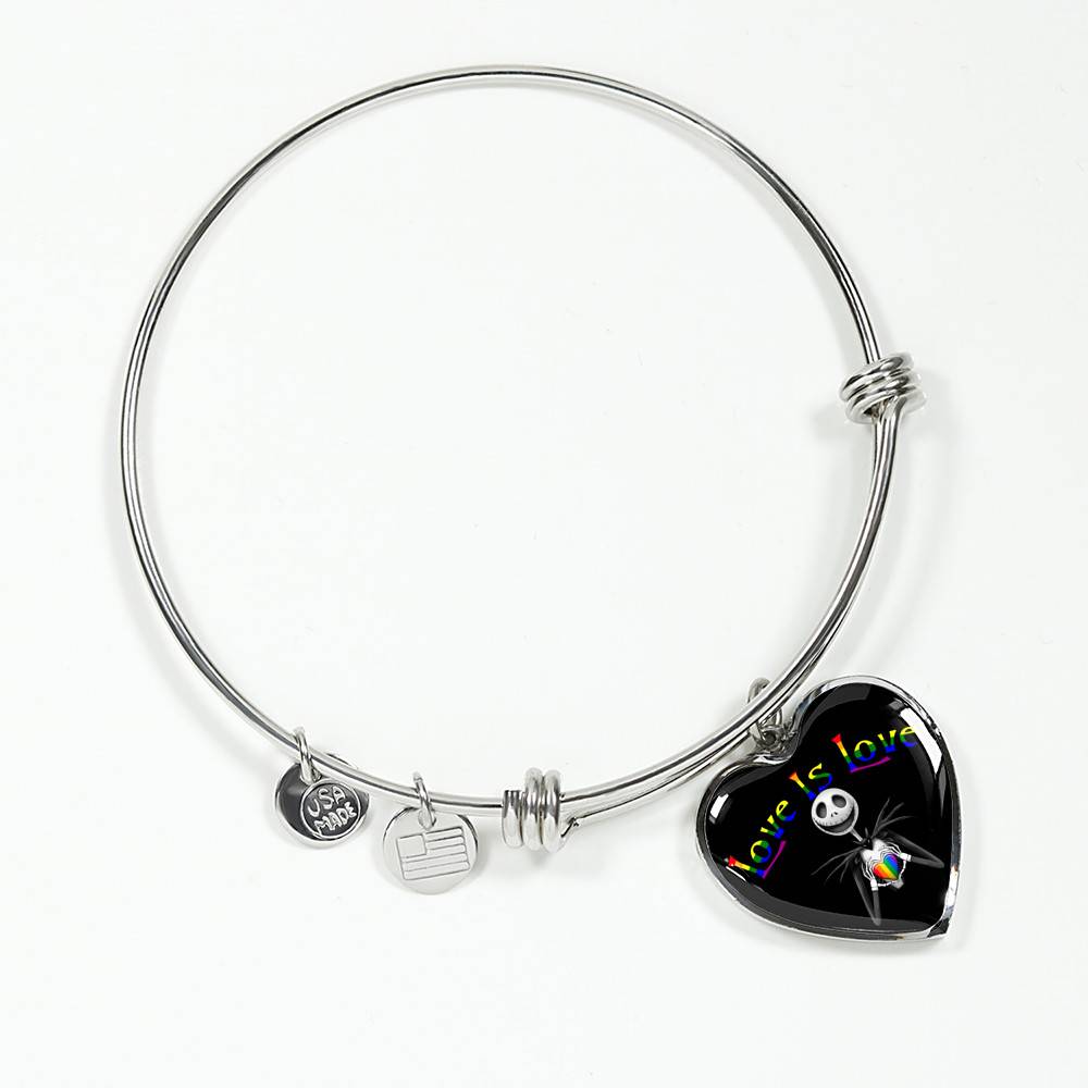 LGBT Pride Love Is Love Rainbow Jack Skellington Heart Pendant Necklace - Love Pride Heart Necklace