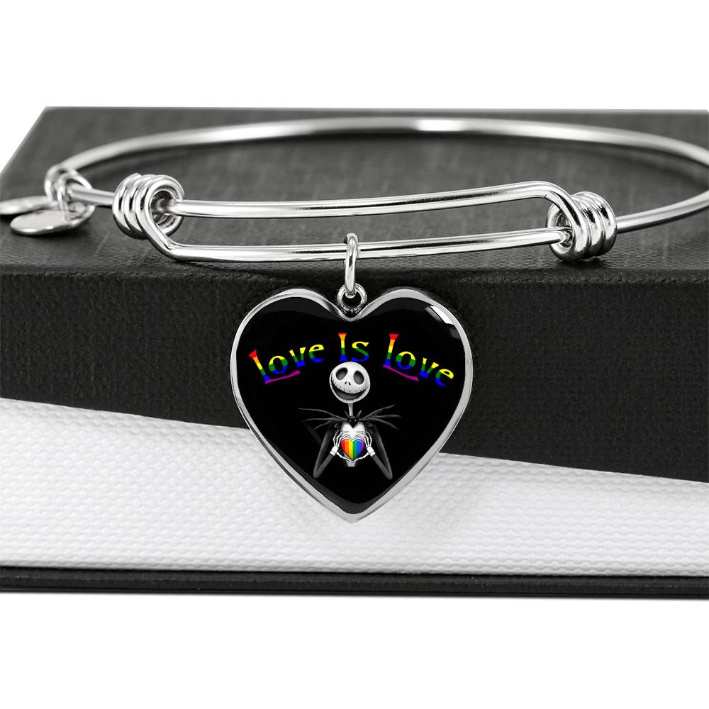 LGBT Pride Love Is Love Rainbow Jack Skellington Heart Pendant Necklace - Love Pride Heart Necklace