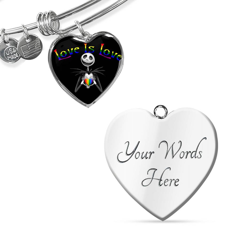 LGBT Pride Love Is Love Rainbow Jack Skellington Heart Pendant Necklace - Love Pride Heart Necklace