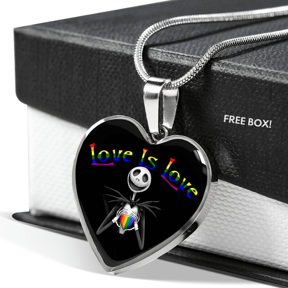 LGBT Pride Love Is Love Rainbow Jack Skellington Heart Pendant Necklace - Love Pride Heart Necklace