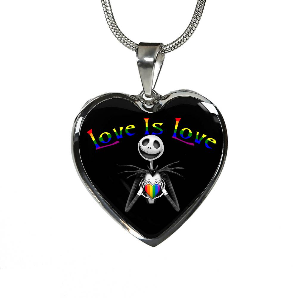 LGBT Pride Love Is Love Rainbow Jack Skellington Heart Pendant Necklace - Love Pride Heart Necklace