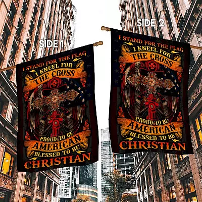 Alternative view of Stand for the Flag Kneel for the Cross Garden Flag - Firefighter American Christian House Flag