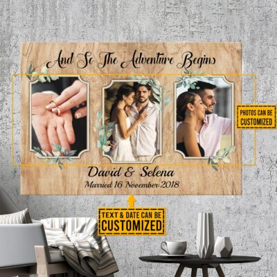 Personalized Photo And So The Adventure Begins Couple Framed Canvas Prints - Custom Name Couple Unframed Poster