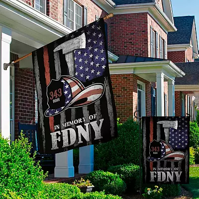 Alternative view of In Memory of Fdny 9 11 01 343 Firefighter Remember and Honor Garden Flag - House Flag - Wall Flag